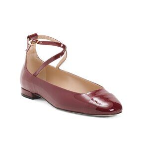 STUART WEITZMAN Rosewood Made In Spain Patent Leather Eden Strap Flats